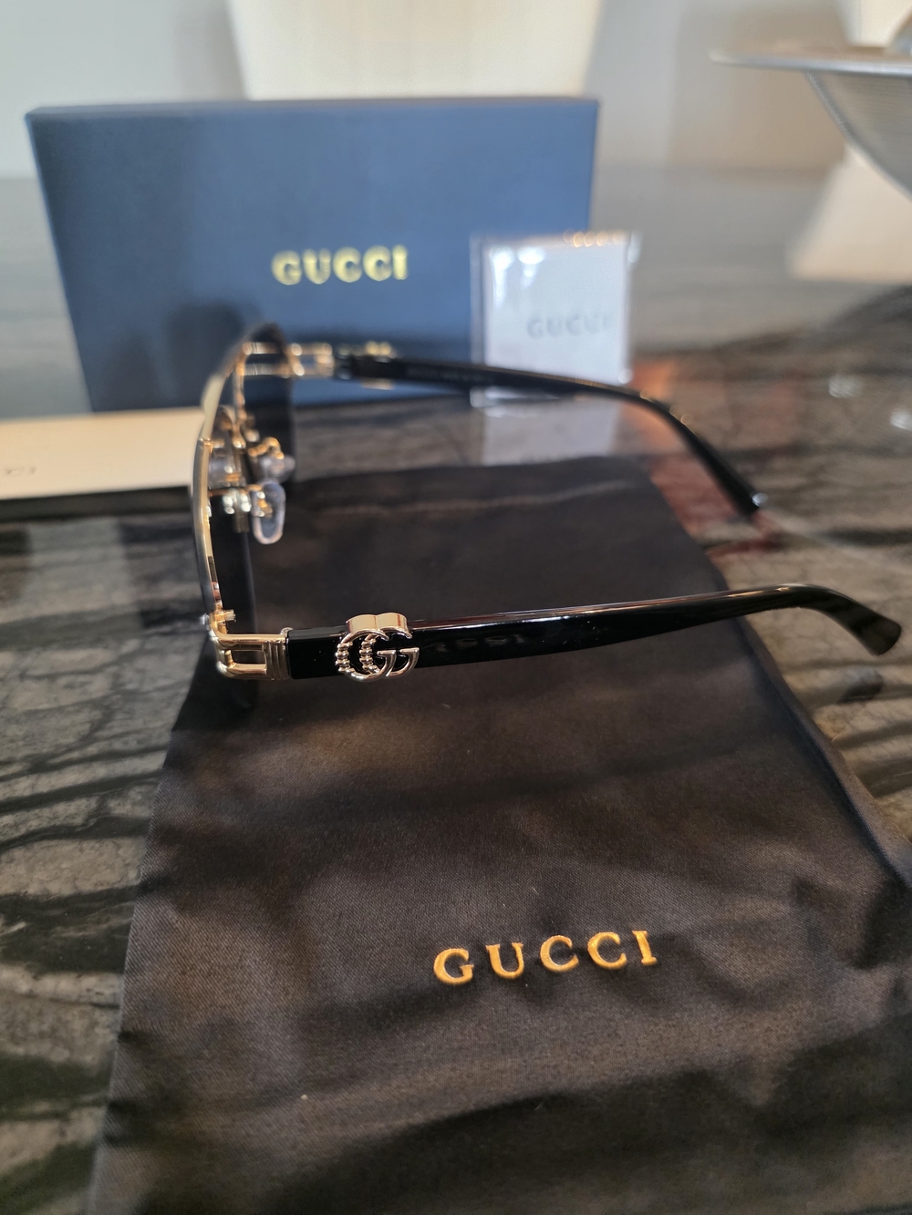 NWT Gucci 1220s Black & Gold Aviator Sunglasses - Picture 5 of 11